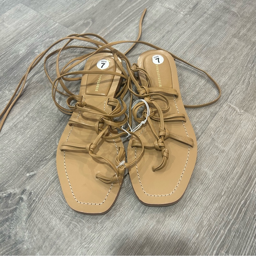 Anthropologie Tie Knot Strap Gladiator Nude Tan Sandals Size 7